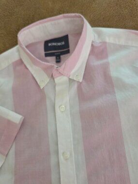 Bonobos Slim Fit Short Sleeve Button Up Shirt Mens S White Red Stripe Coastal